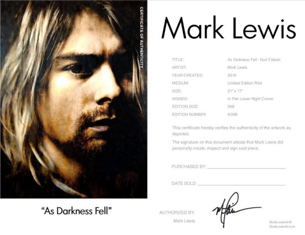 Kurt Cobain As Darkness Fell LEP Certificate