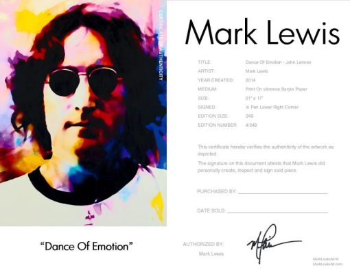 John Lennon Dance Of Emotion LEP Certificate