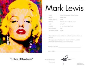 Marilyn Monroe Echoes Of Loveliness LEP Certificate