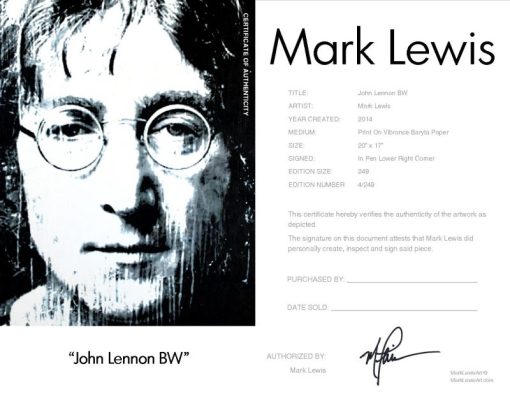 John Lennon BW LEP Certificate