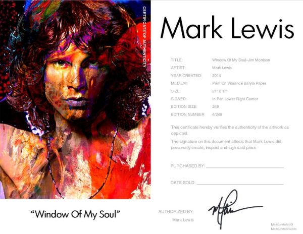 Jim Morrison Window Of My Soul LEP Certificate