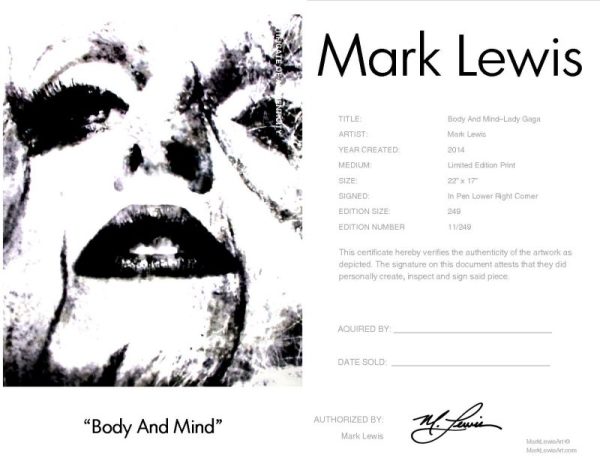 Lady Gaga "Body And Mind" lep certificate