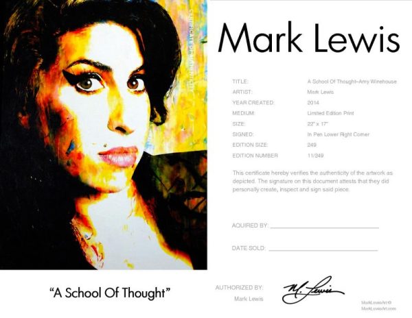 Amy Winehouse "A School Of Thought" lep certificate