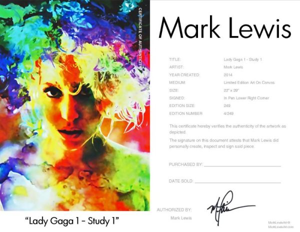 Lady Gaga "Lady Gaga Study 1" leg Certificate