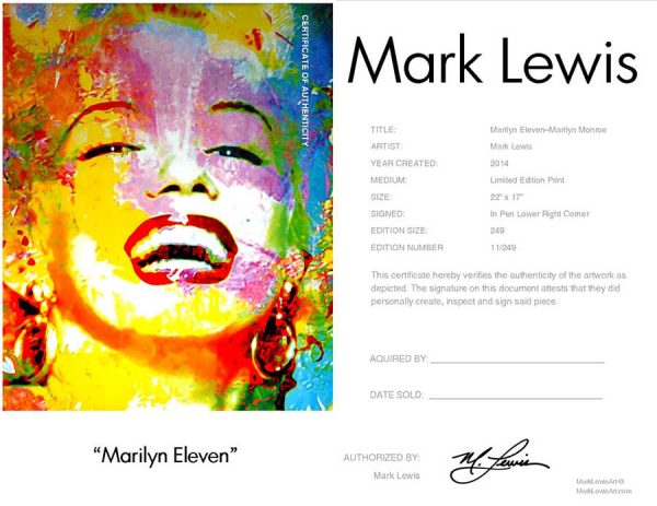 Marilyn Monroe "Marilyn Eleven" lep certificate