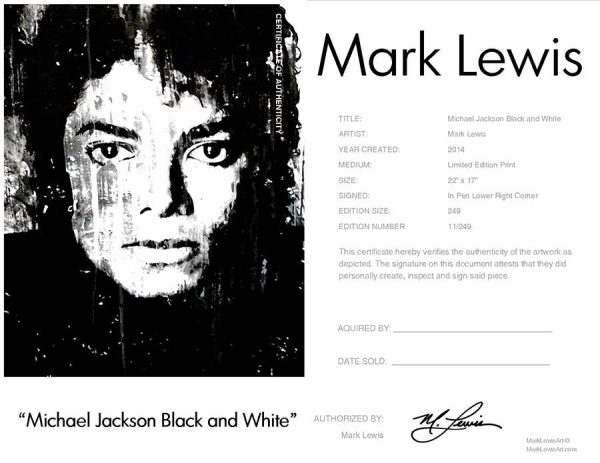 Michael Jackson art print "Black And White" lep certificate