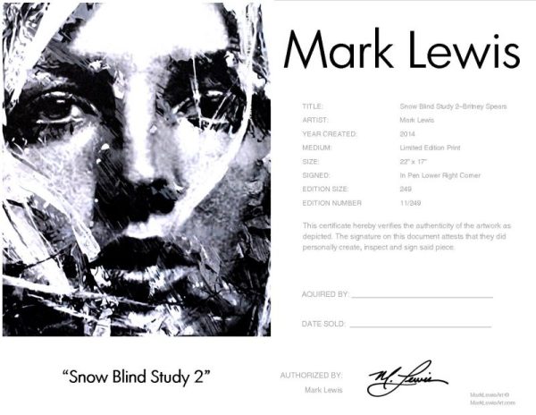 Britney Spears "Snow Blind Study 2" lep certificate